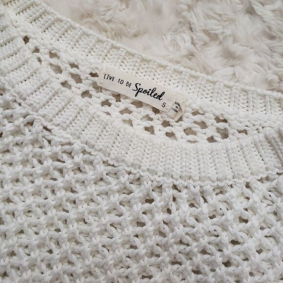 Live To Be Spoiled White Ruffle Knit Sweater - Picture 7 of 8
